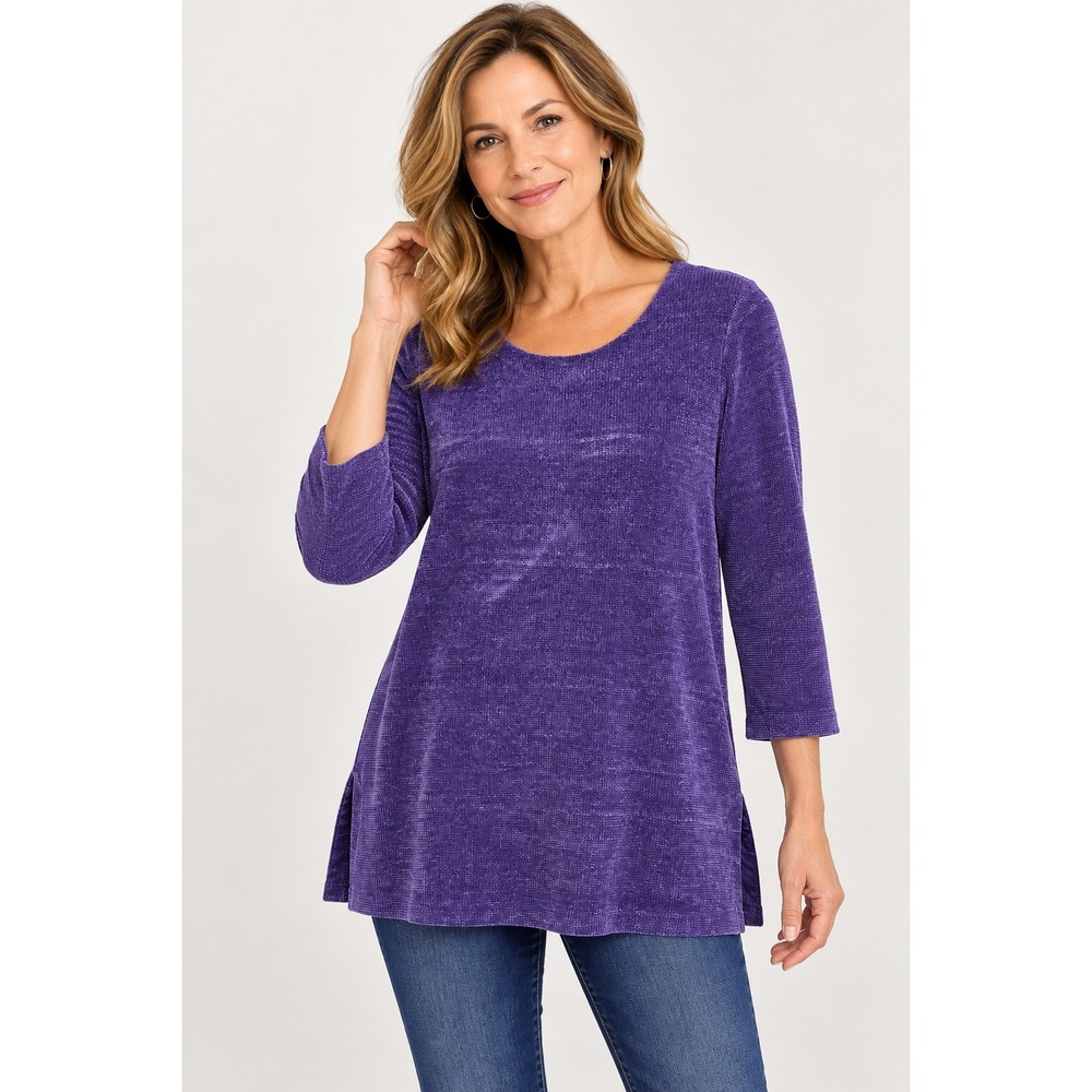 J Jill Wearever Womens Purple Ribbed Chenille Tunic Top Size Large Long Sleeve